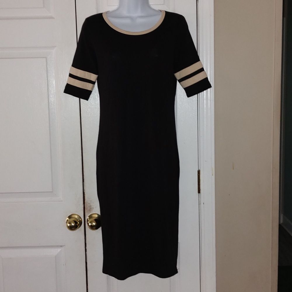 Lularoe  Julia black with tan trim and tan bands on arms  Sz S